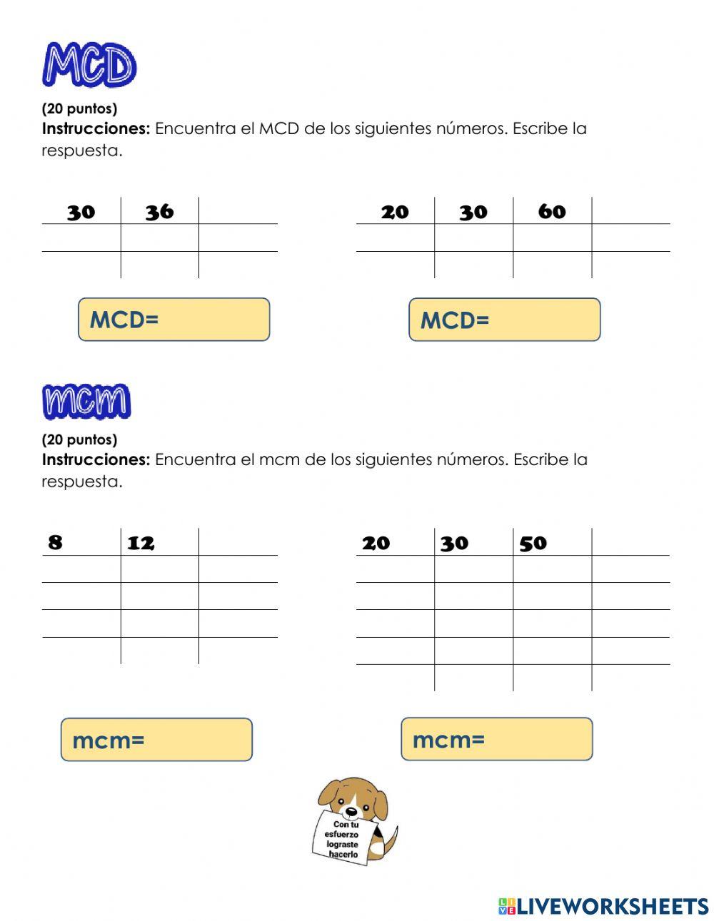 Múltiplos, divisores, factorización prima, MCD, mcd