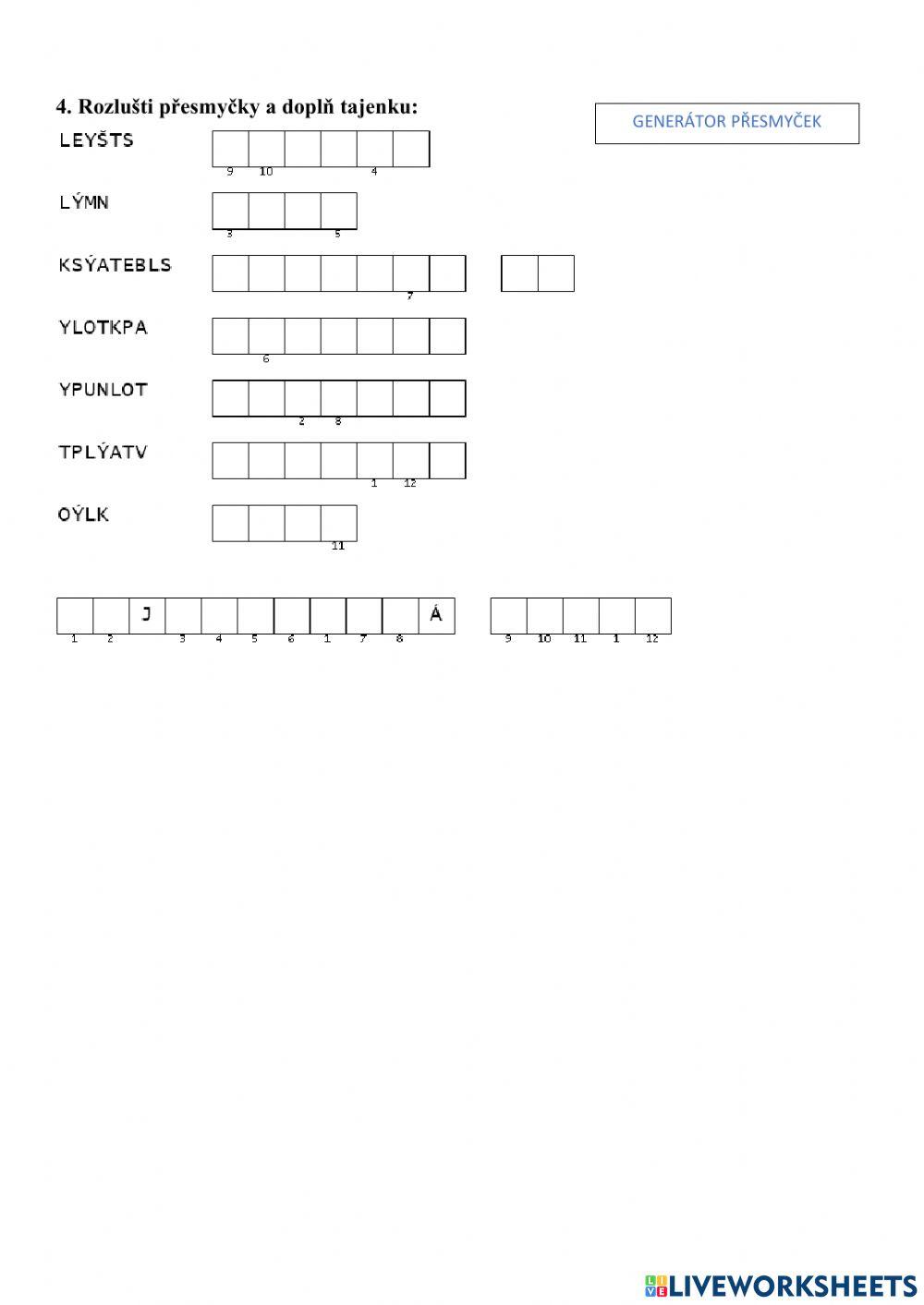 Druhy úkolů pro český jazyk 2