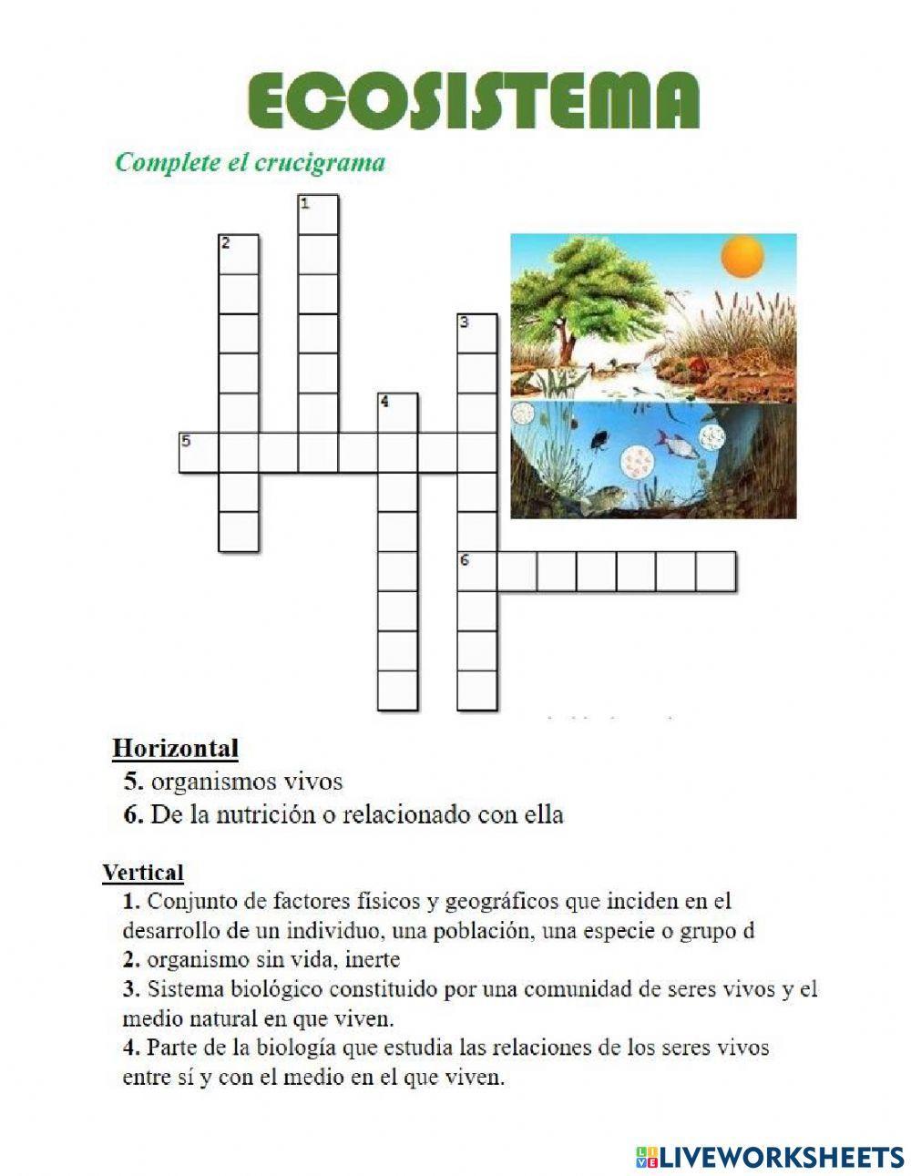 Crucigrama ecosistema Crucigrama ecosistema