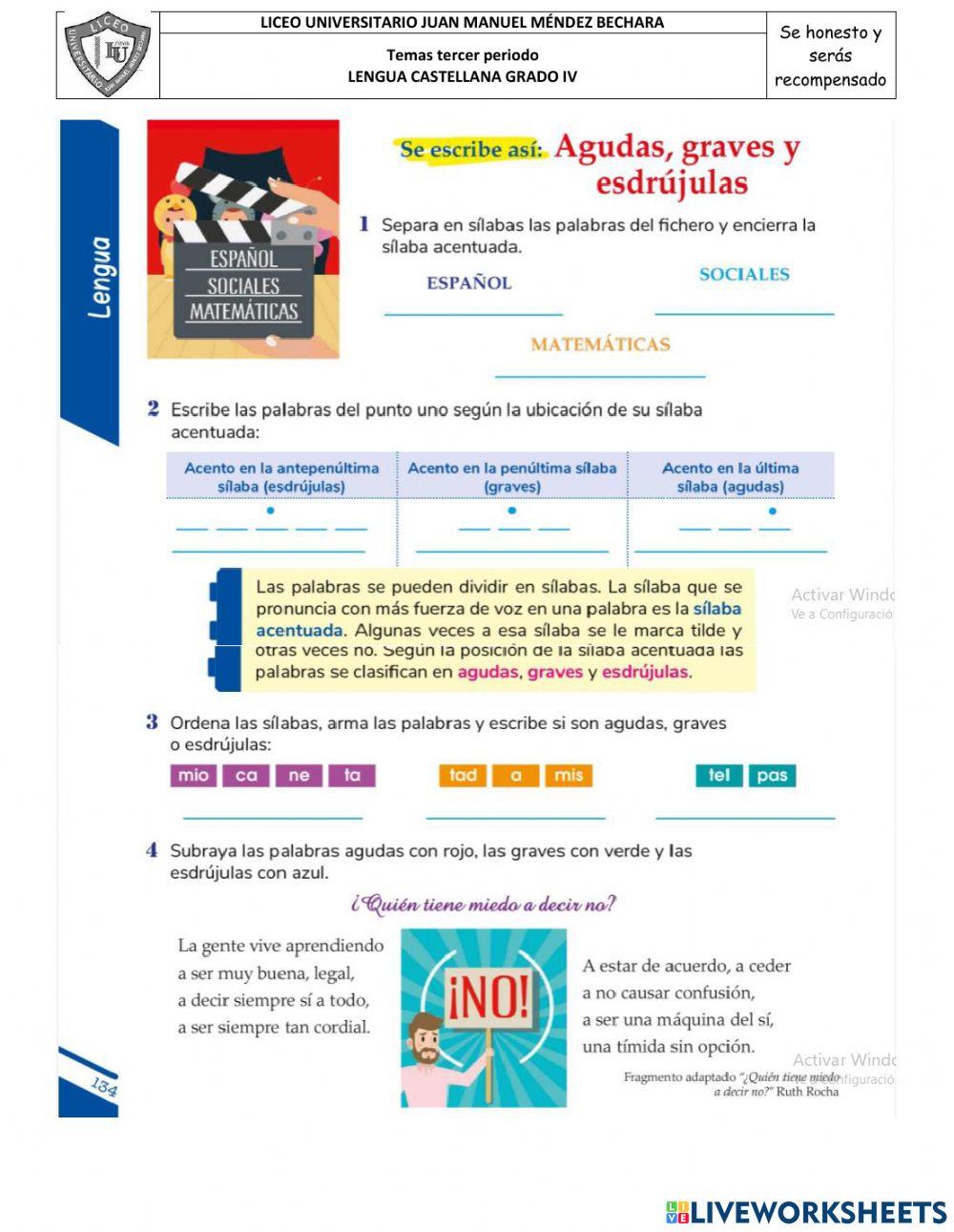 Palabras agudas, graves y esdrújulas