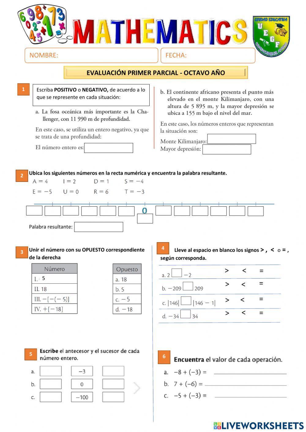 Evaluacion con numeros enteros