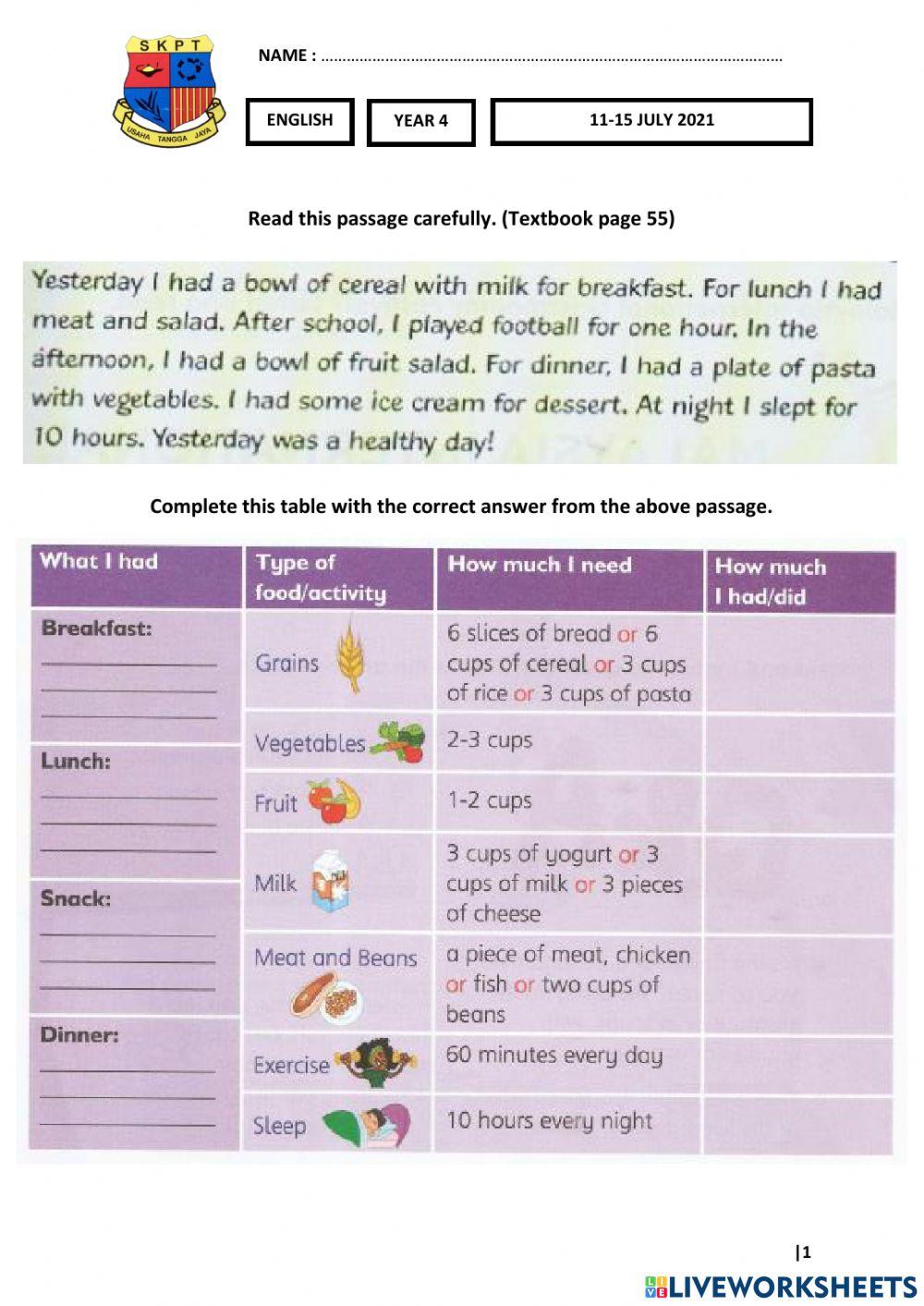 ENG Y4 Week 23 (11-15 JULY) Worksheets 1