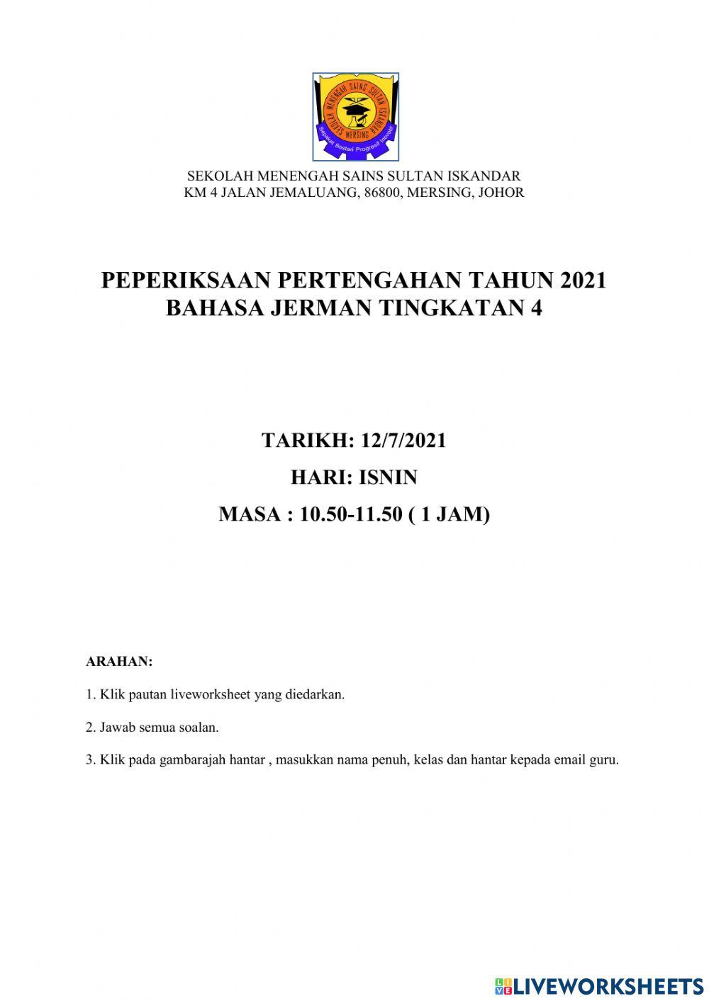 Peperiksaan pertengahan tahun Tingkatan 4