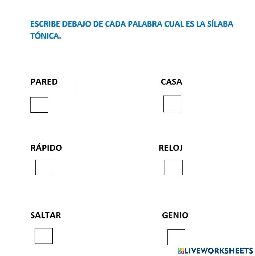 Actividad de clasificacion de las sílabas tónicas