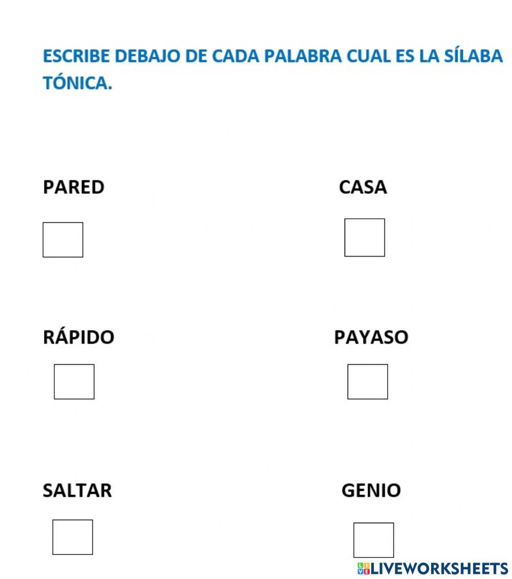 Actividad DE SÍLABAS TÓNICAS