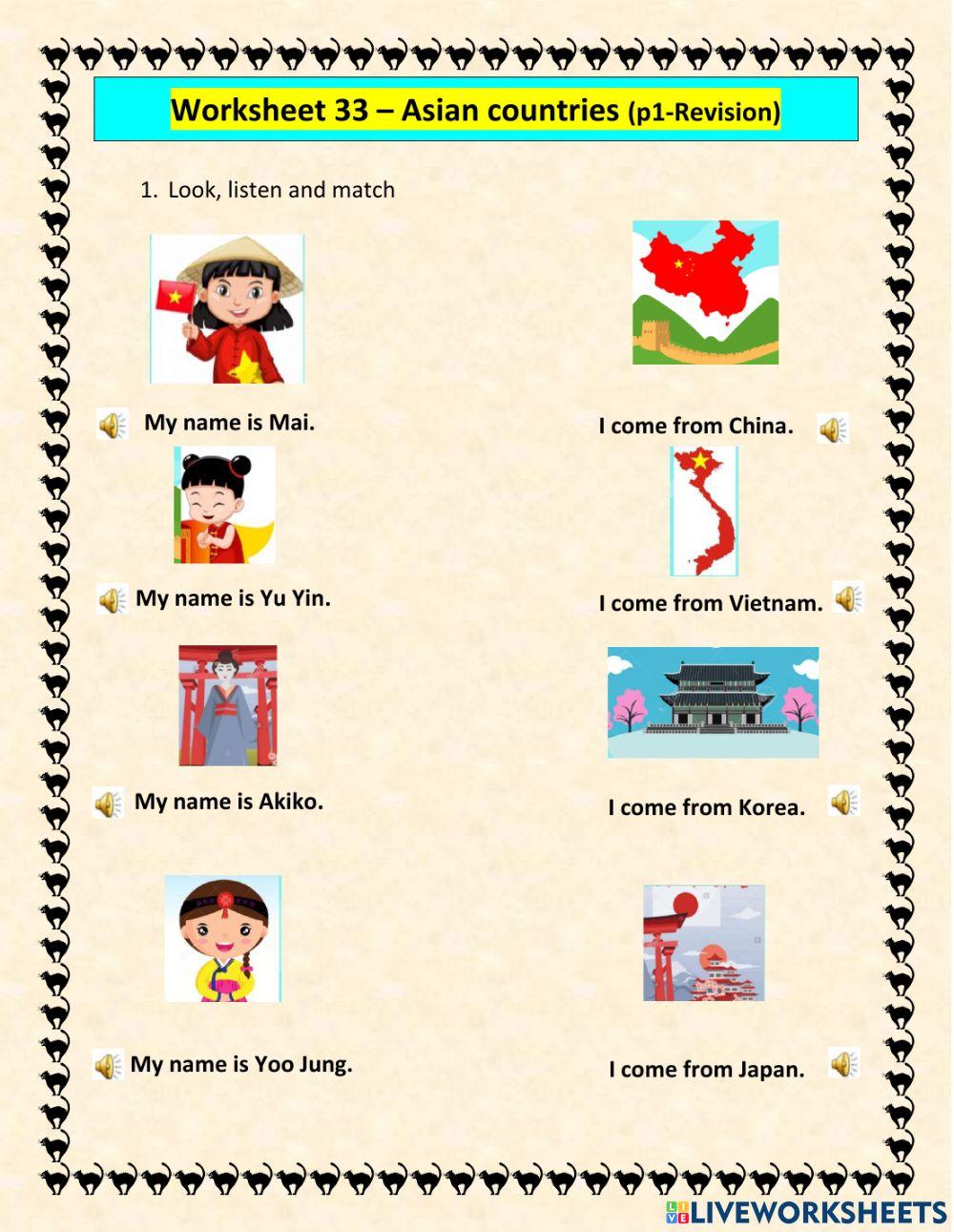 Worksheet 33 - Asian Countries (Revision - P1)