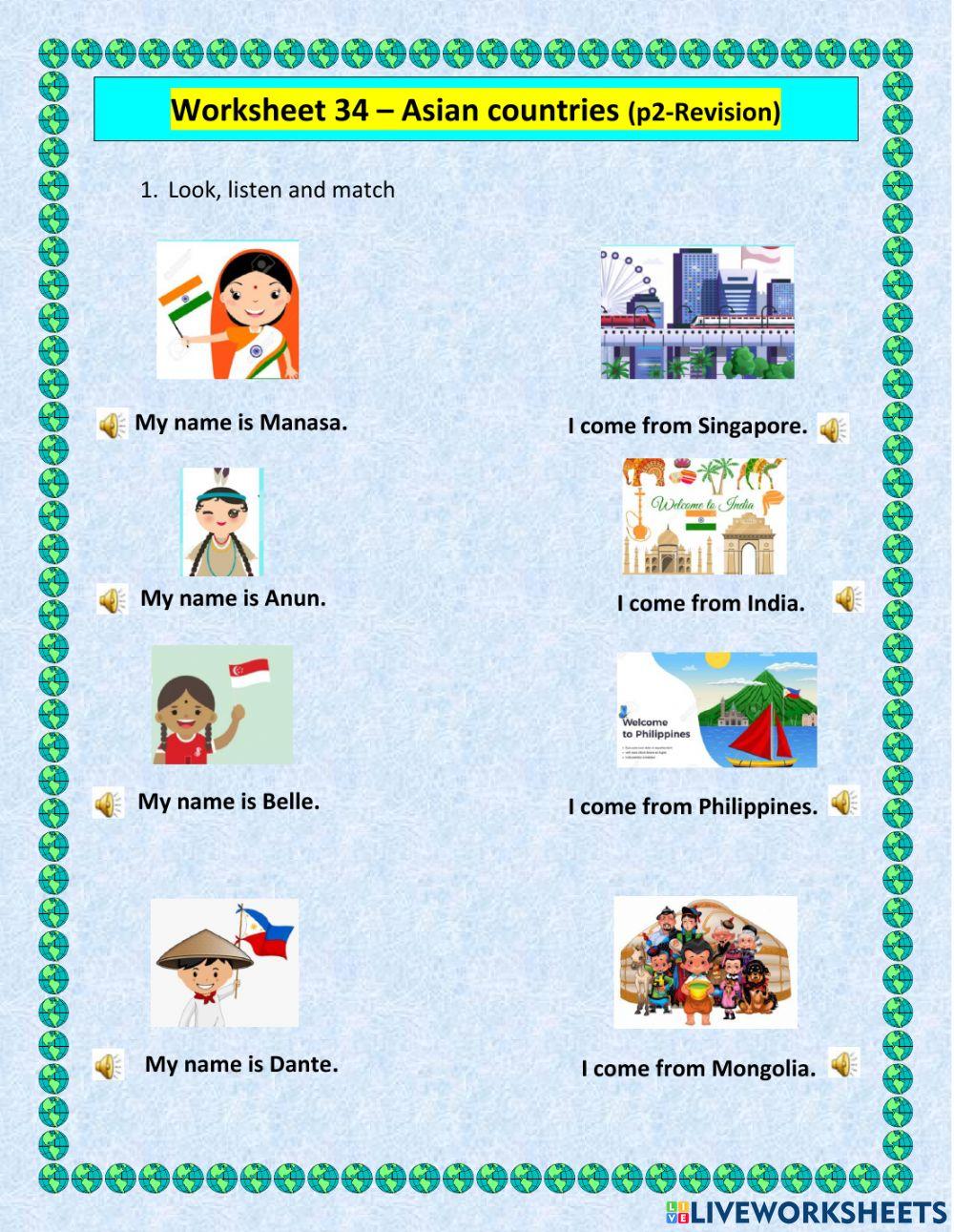 Worksheet 34 - Asian Countries (Revision P2)