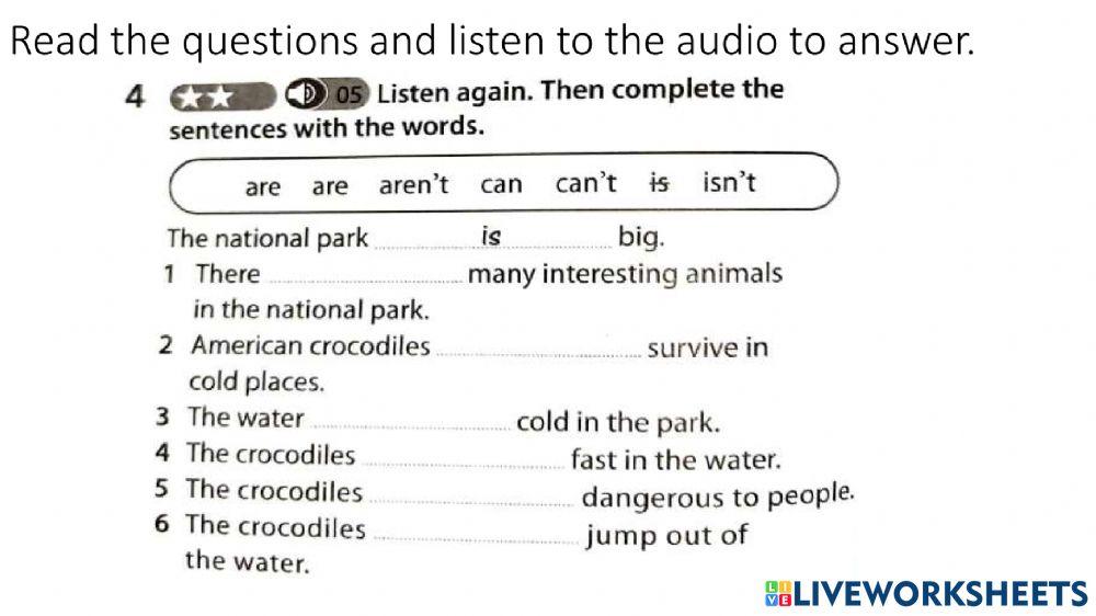 Unit 3: wild life Listening