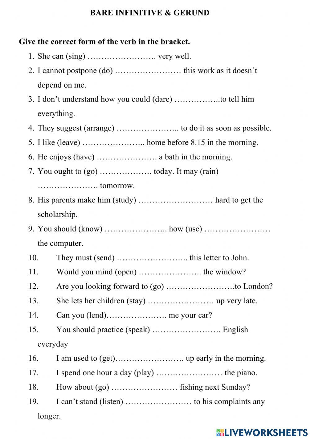 Bare infinitive - gerund