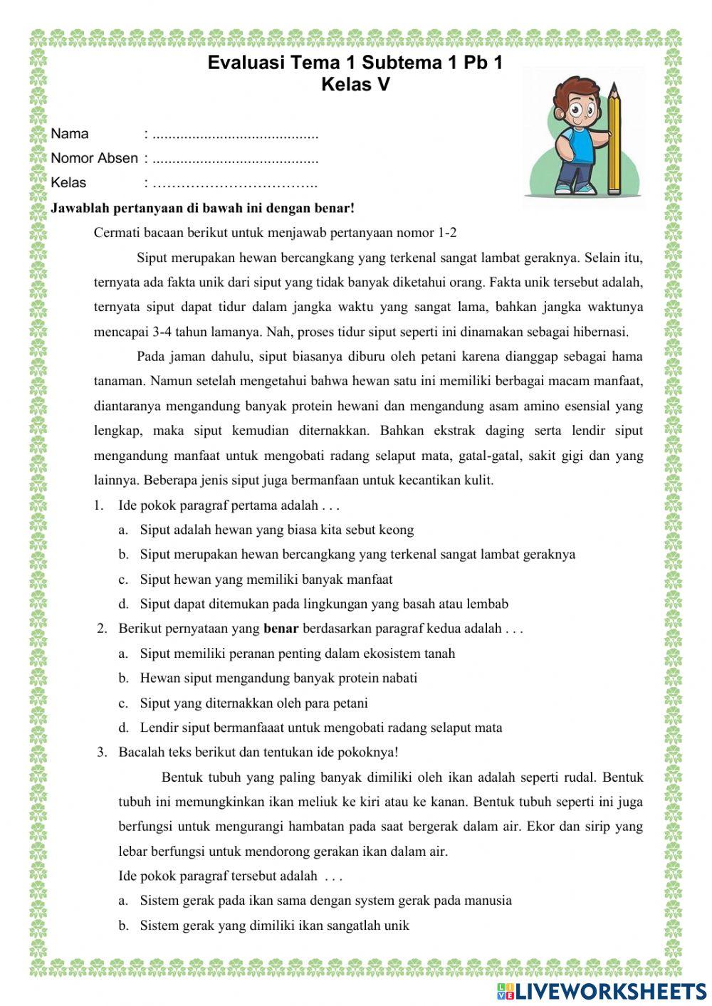 Evaluasi Tema 1 Subtema 1 Pb 1