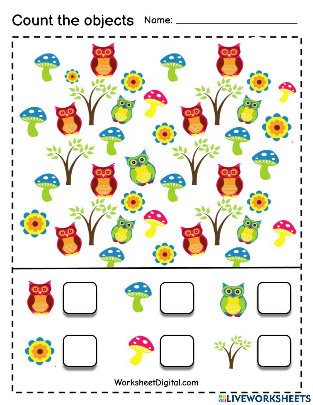 Counting objects 1 to 10 liveworksheets 5097381