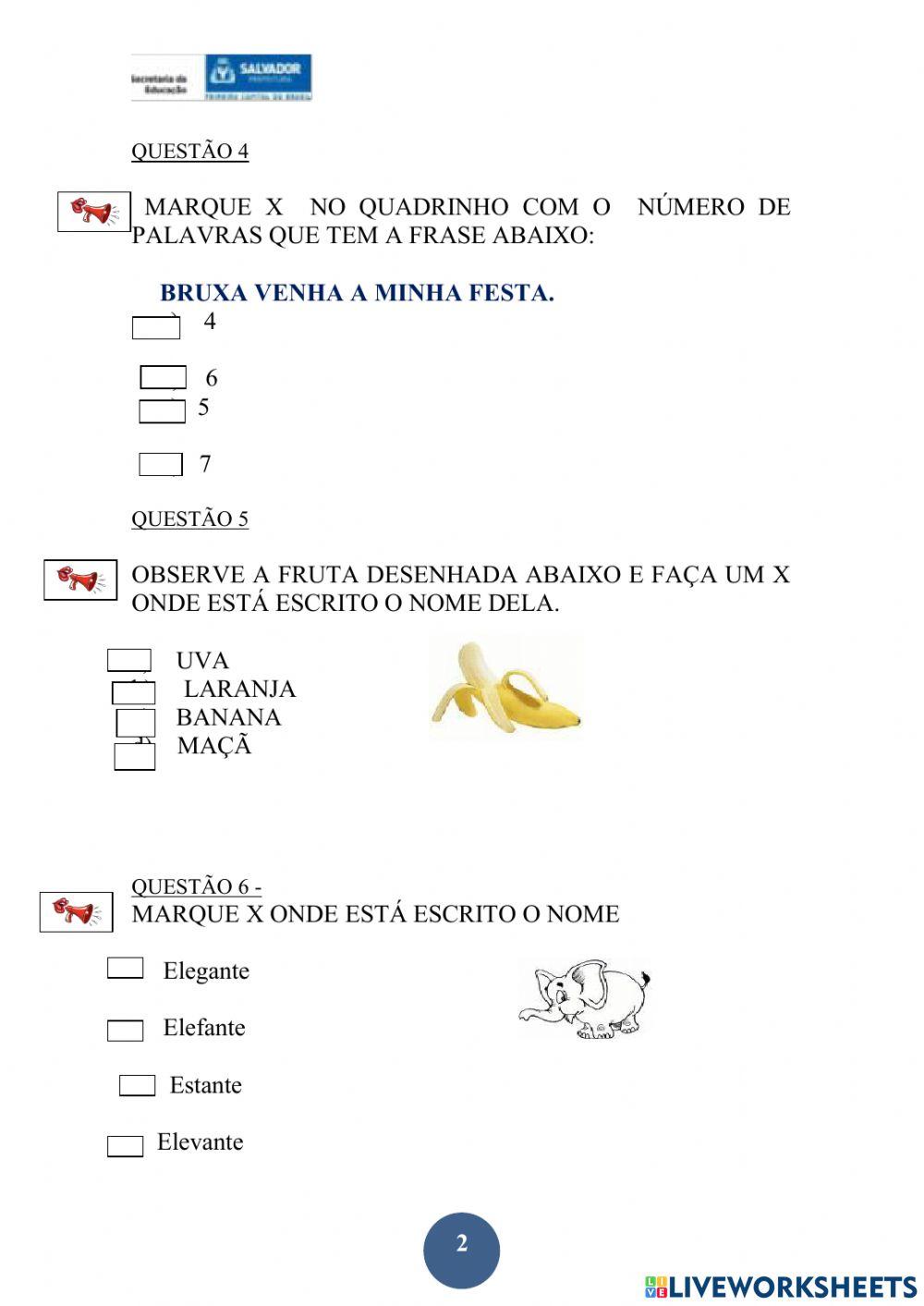 Avaliação de lingua portuguesa