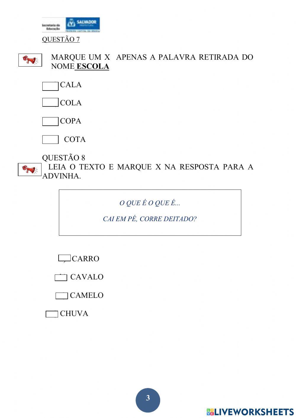 Avaliação de lingua portuguesa