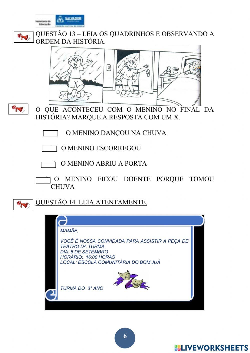 Avaliação de lingua portuguesa