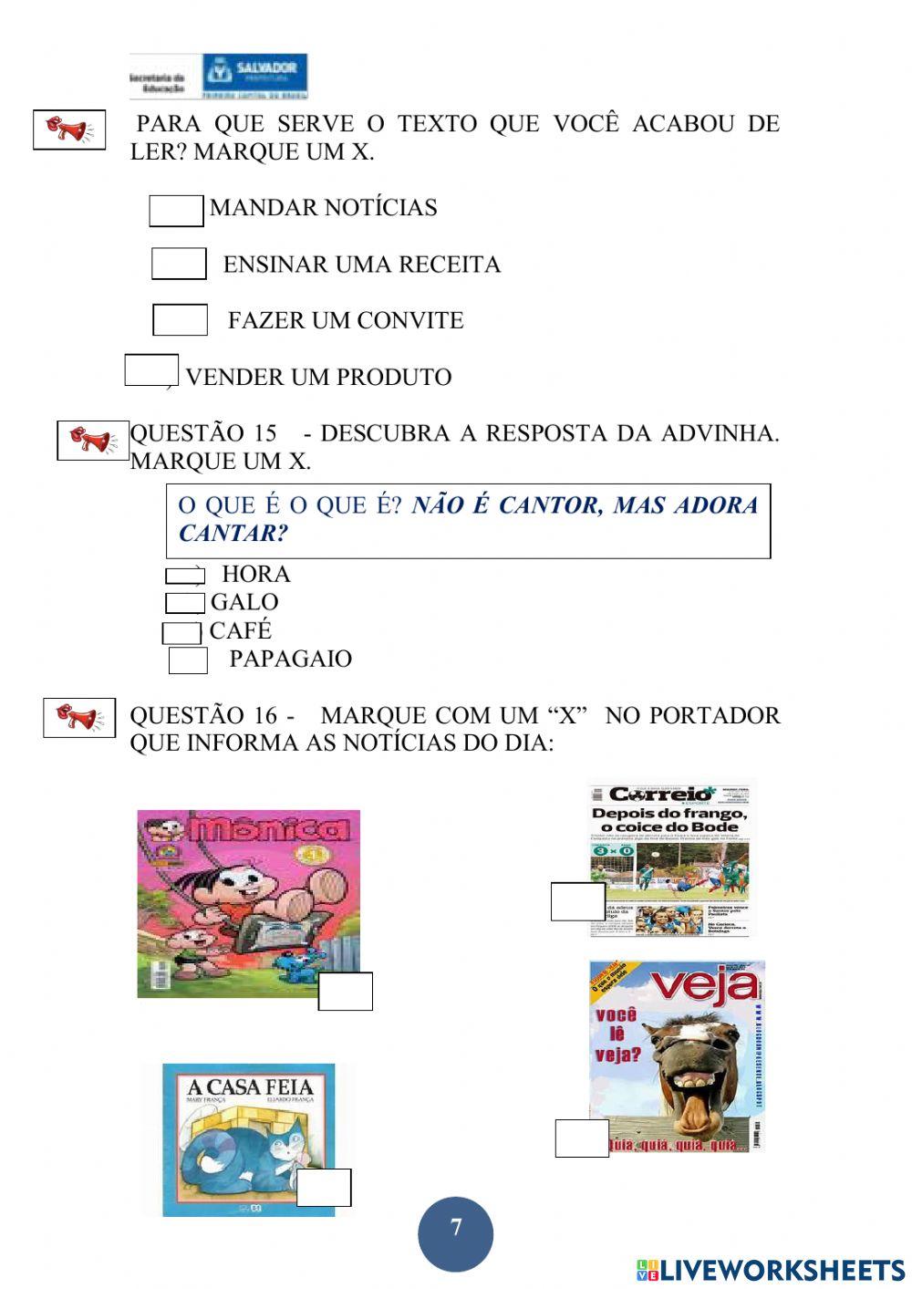 Avaliação de lingua portuguesa