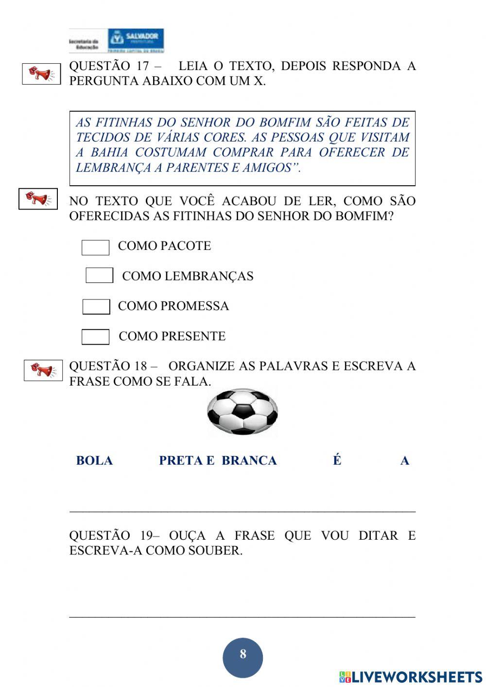 Avaliação de lingua portuguesa