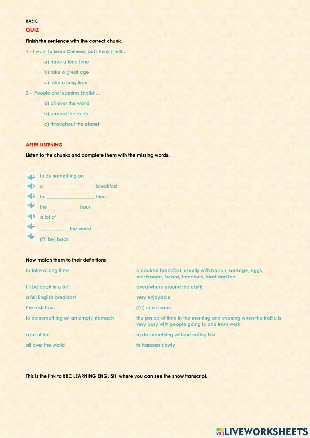 Vocabulary:a lot of fun, have a good time,the rush hour, all over the world