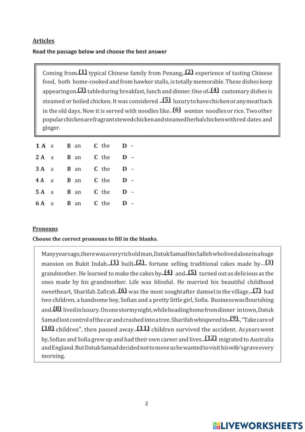 Articles and pronouns