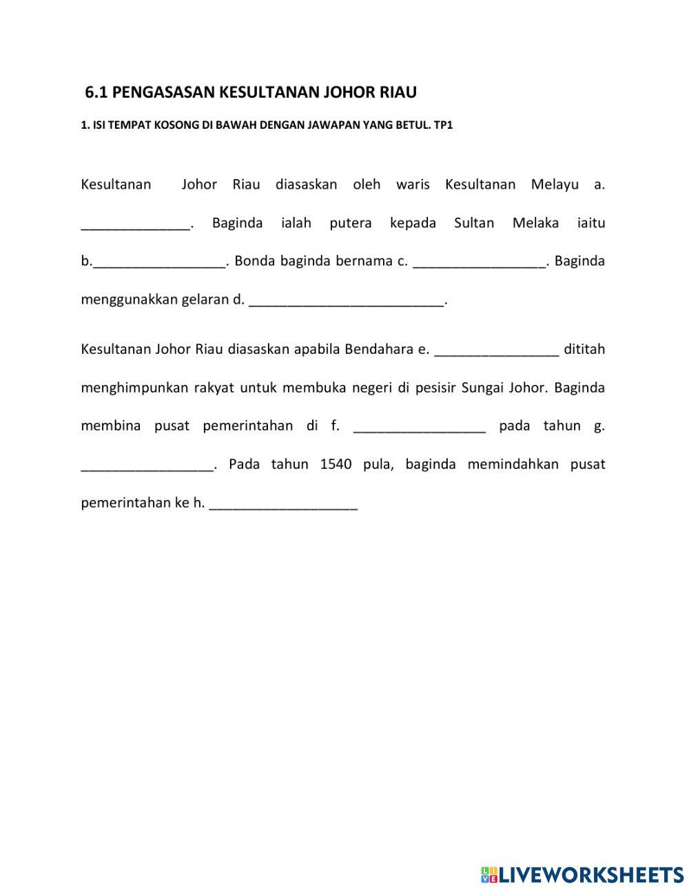 6.1 pengasasan kesultanan johor riau