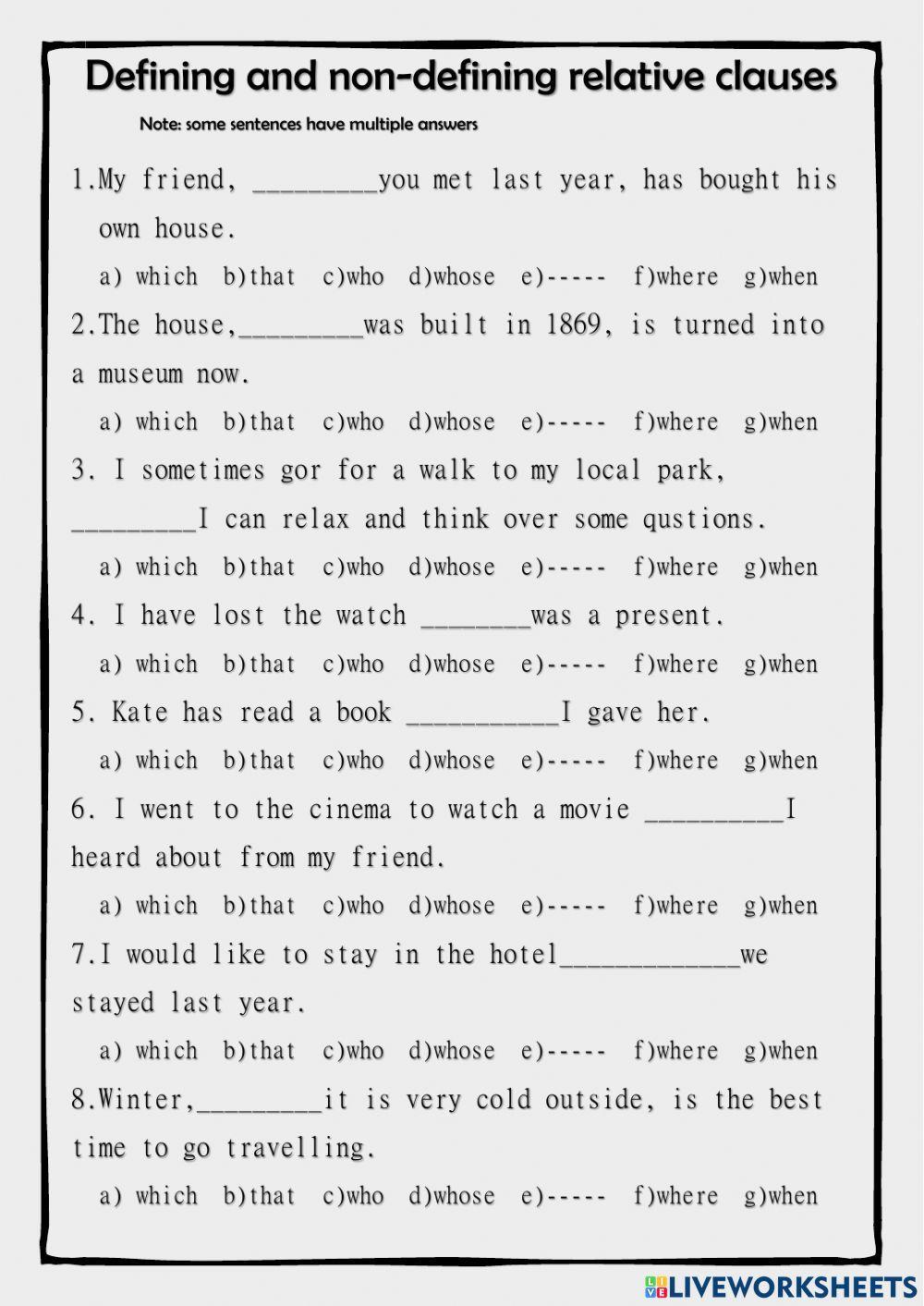 Defining and non-defining  relative clauses 2