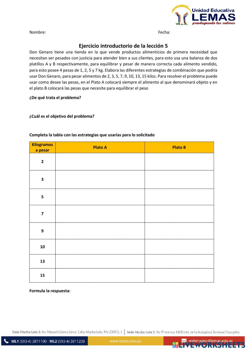 Ejercicio introductorio a la lección 5
