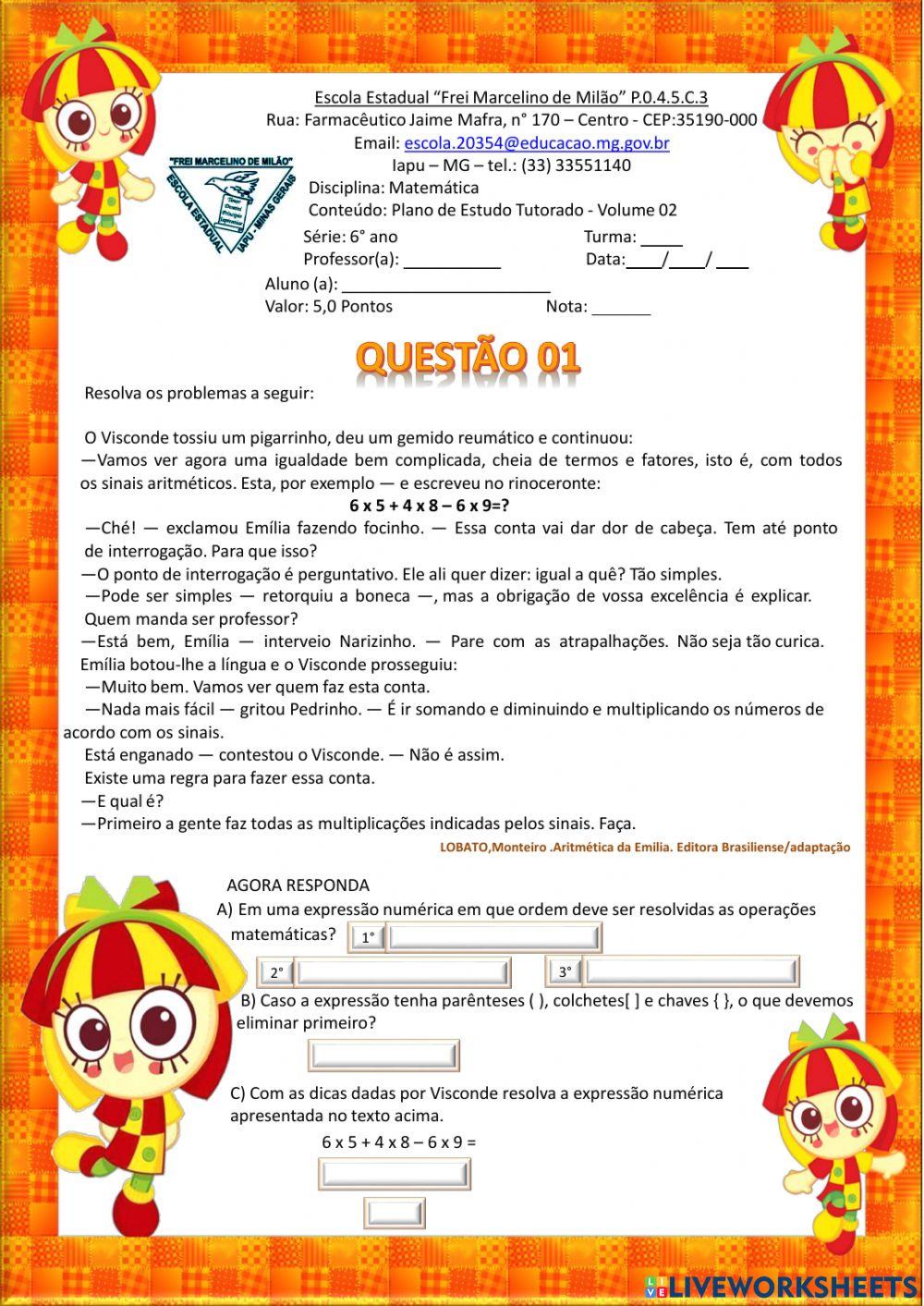 Avaliação de matemática - encerramento pet 2