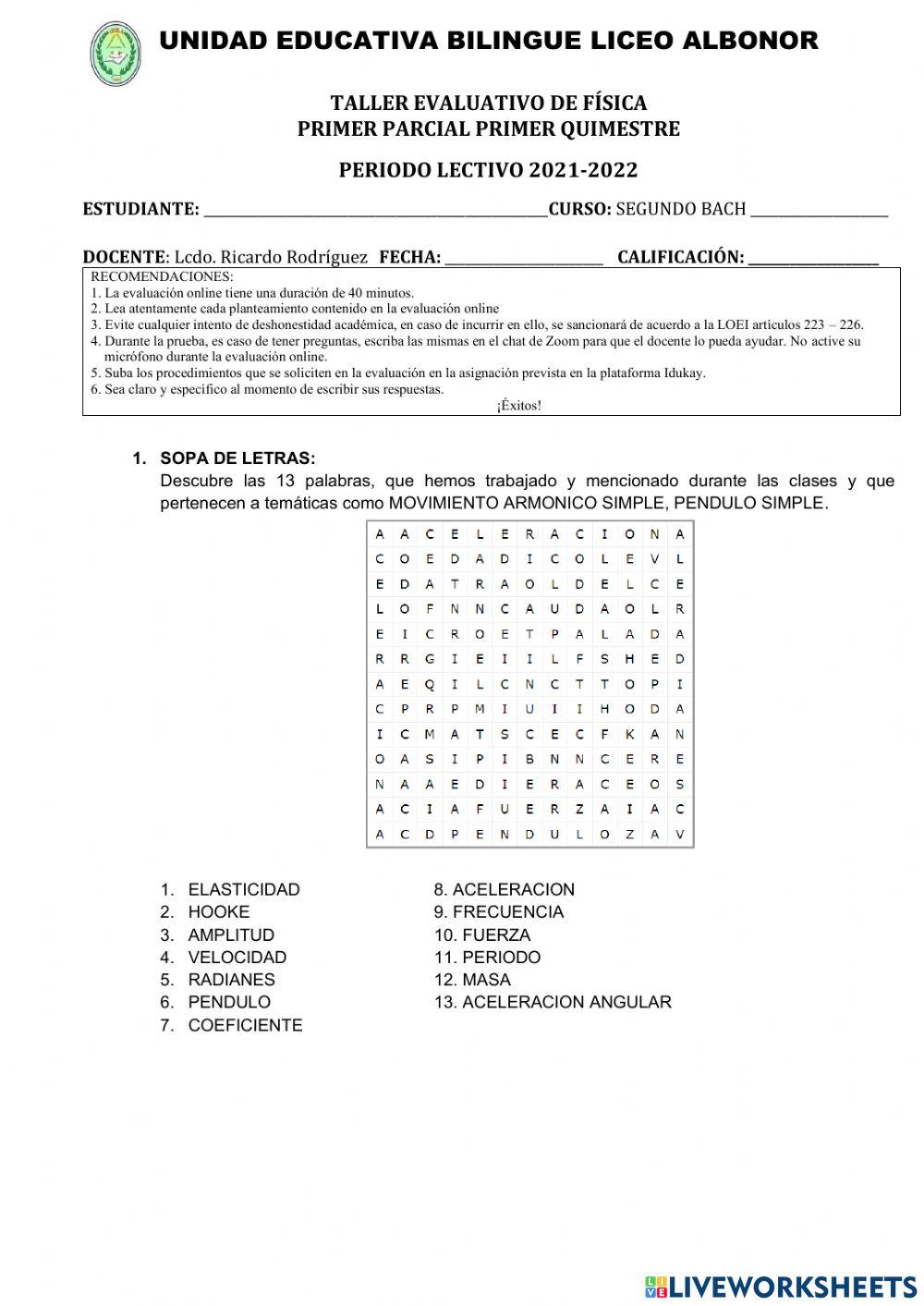 Taller evaluativo física ii bachillerato ipiq