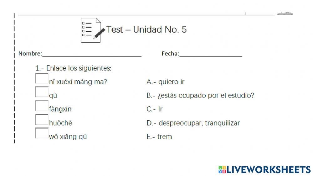 我学习汉语 modulo 1 unidad 5