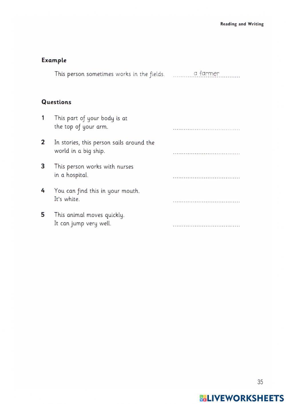 Movers - reading and writing