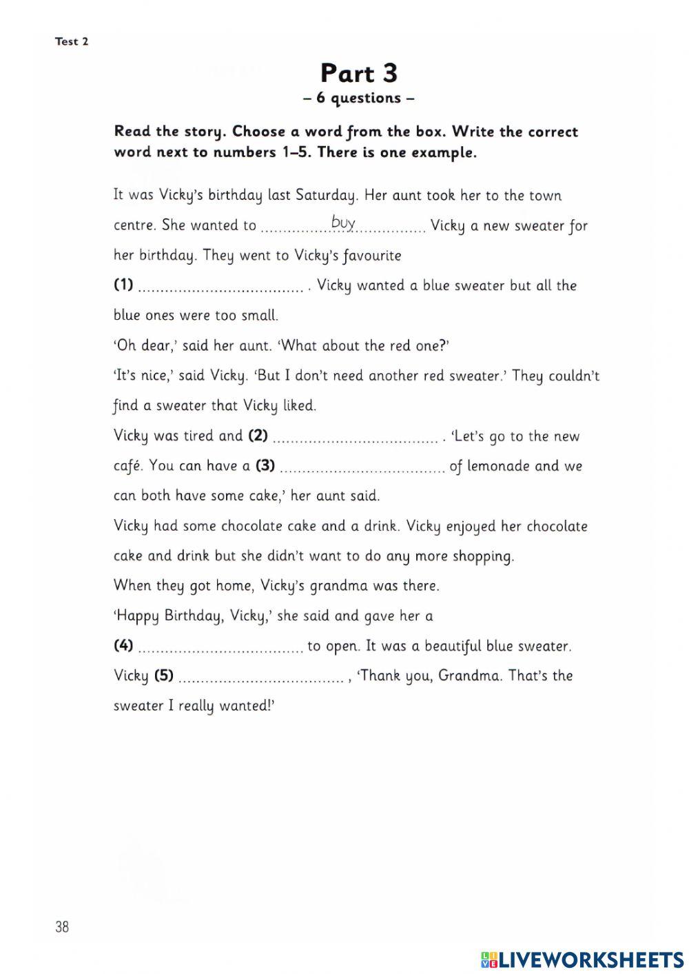 Movers - reading and writing