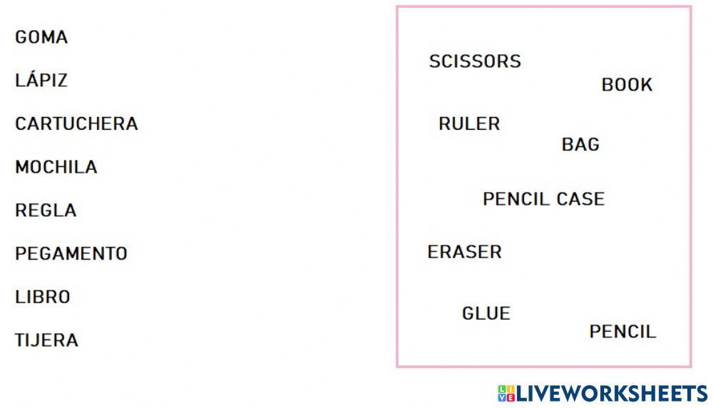 Utiles escolares en ingles