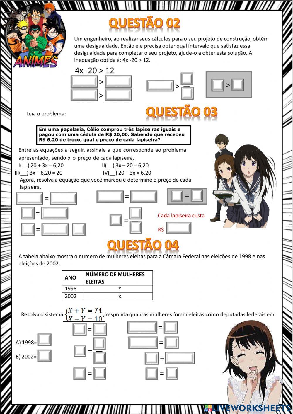 Avaliação de matemática - encerramento pet 2