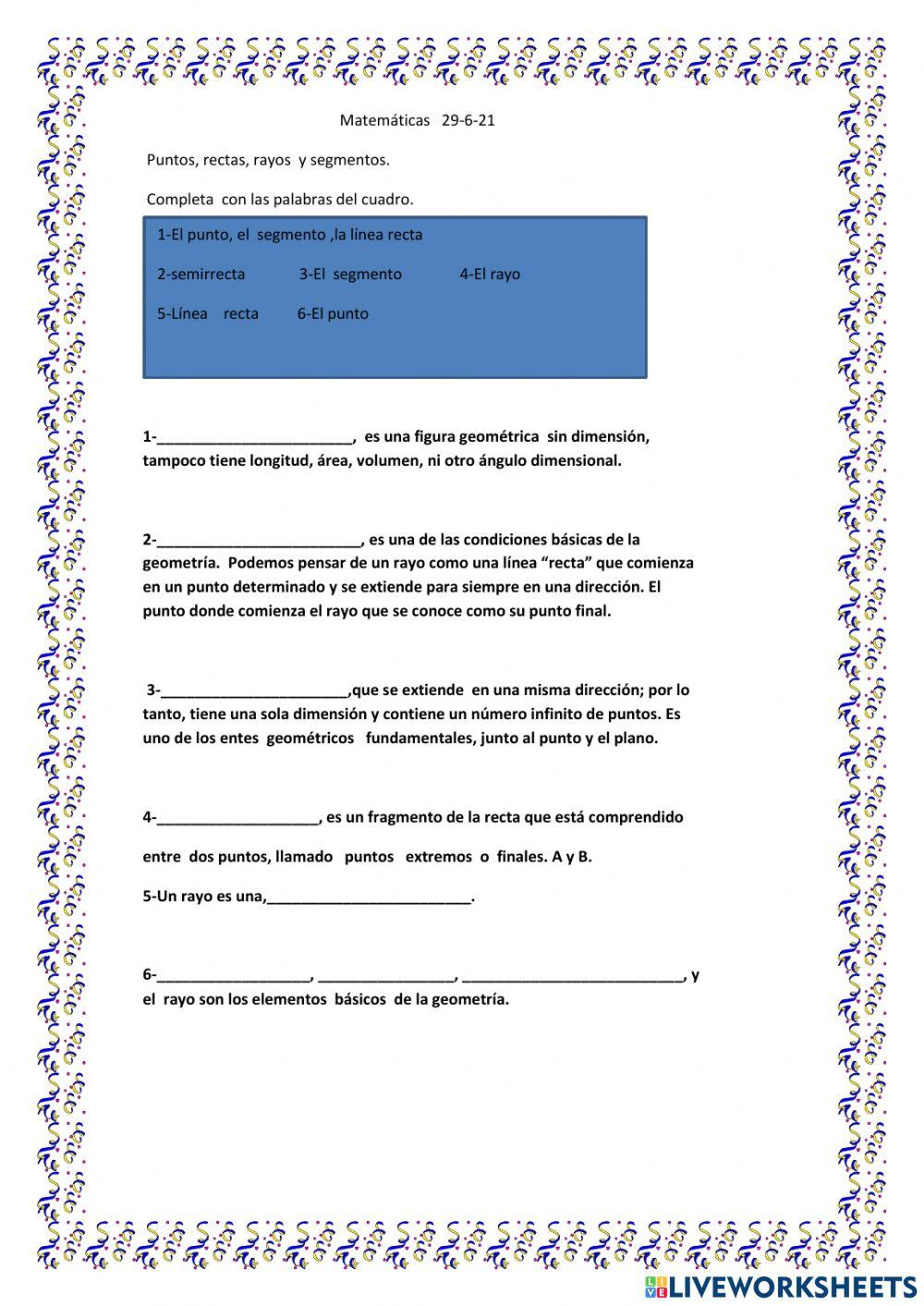 Puntos, rectas, rayos  y segmentos