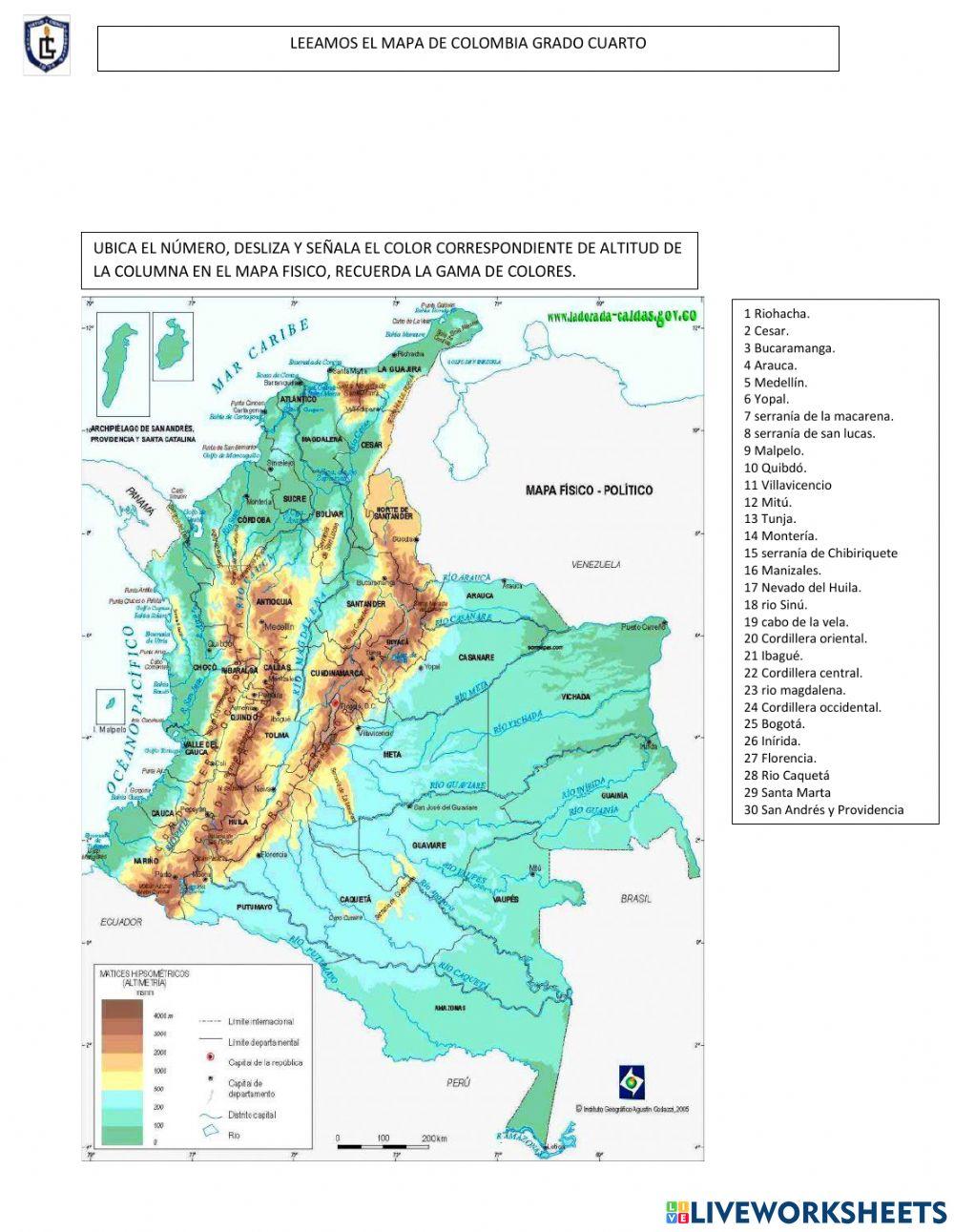 Lectura mapa físico de Colombia
