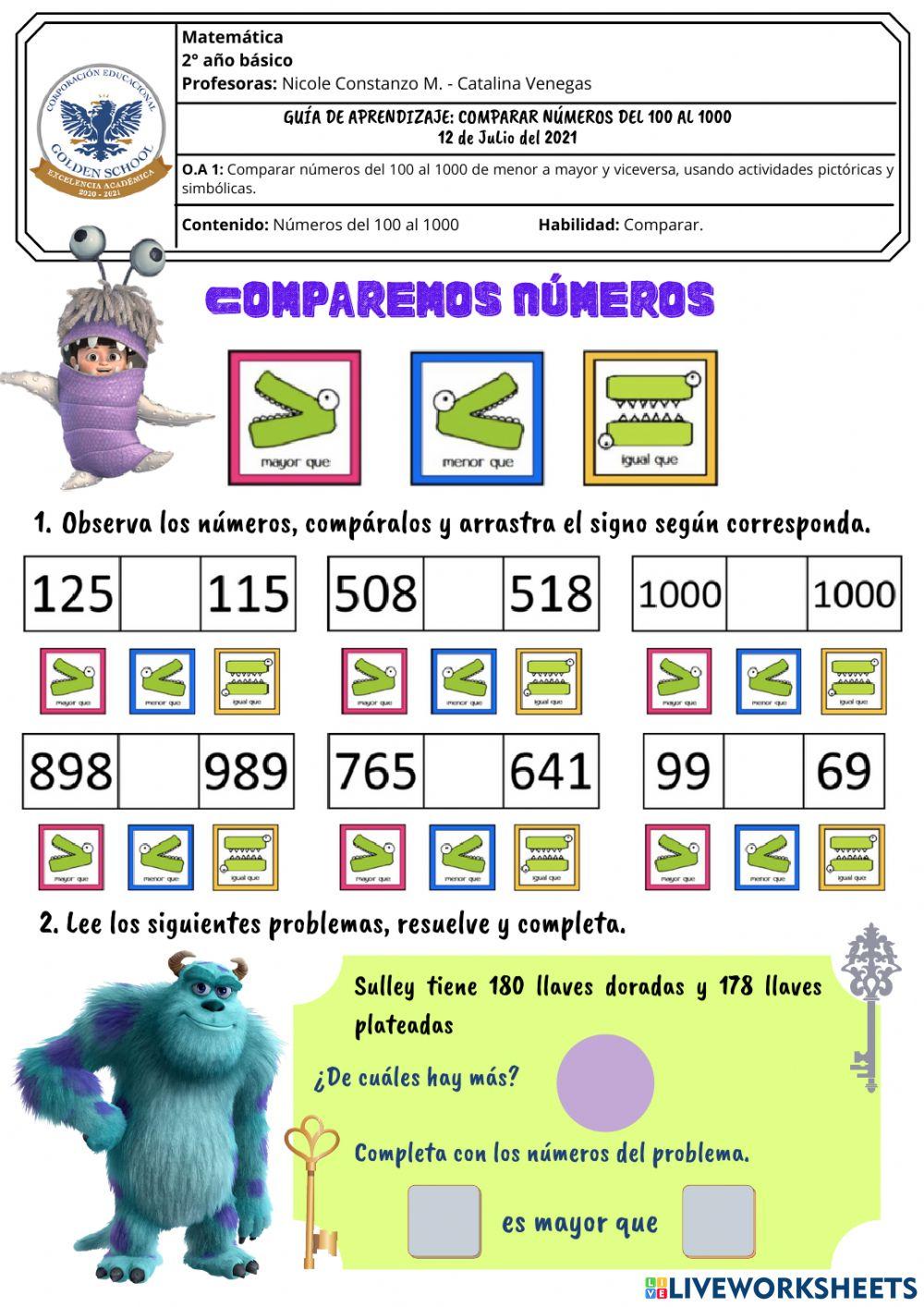 Guía Interactiva Comparamos números del 100 al 1000.