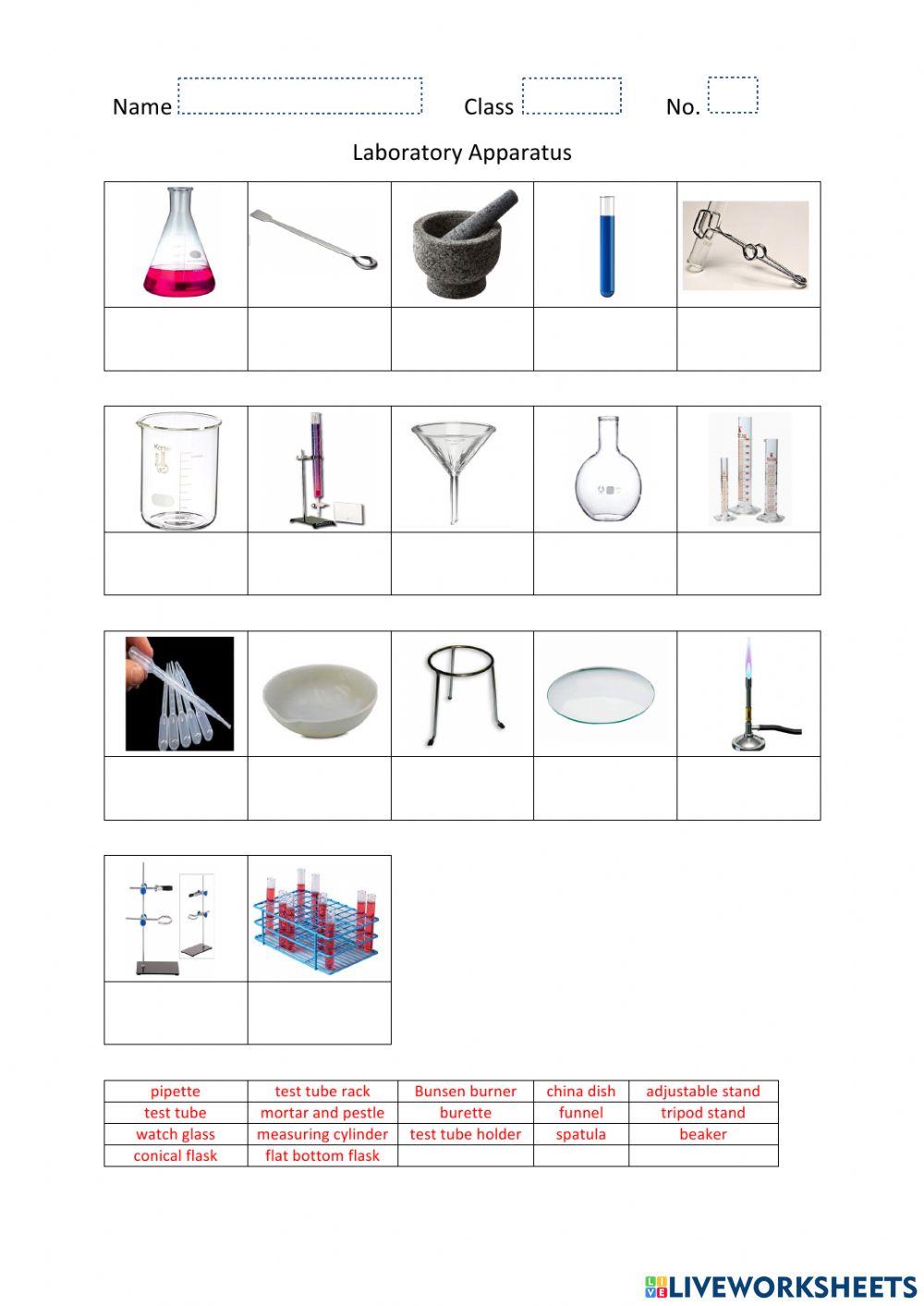 Laboratory Apparatus interactive worksheet | Live Worksheets