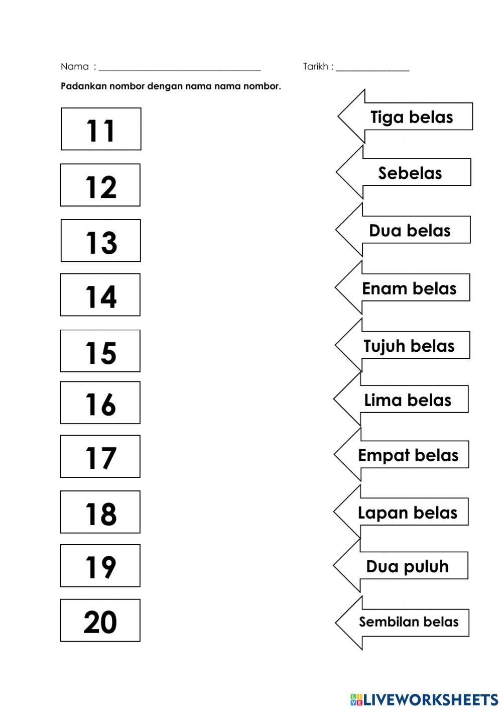 Padanan Nombor dengan perkataan