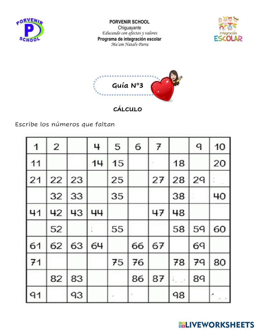 Números del 1 al 100