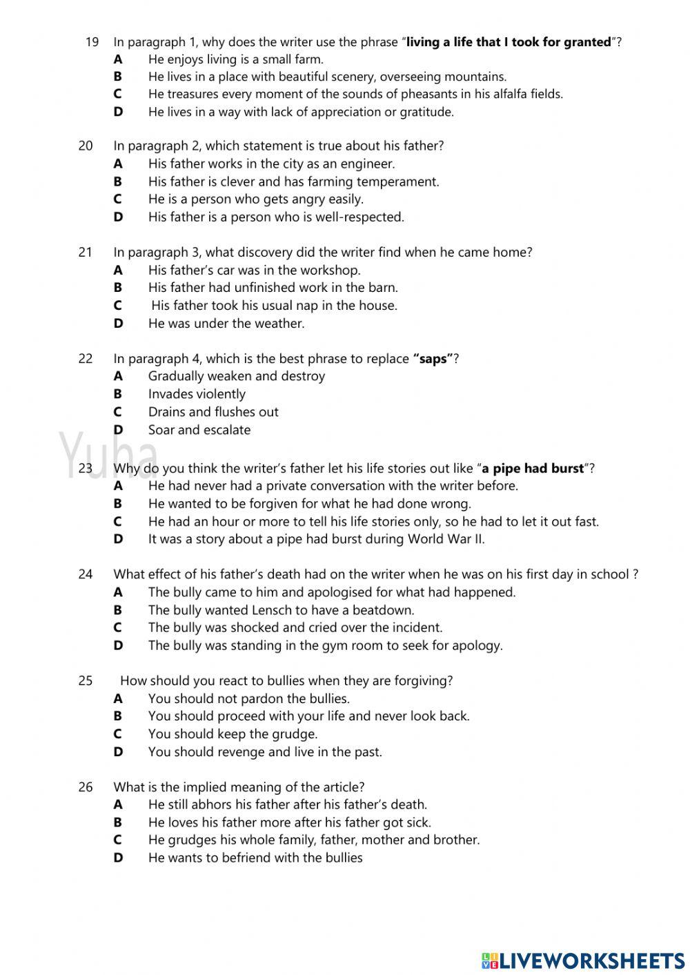 STEP UP: READING COMPREHENSION EXERCISE 3