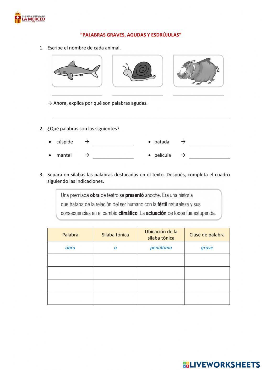 Palabras agudas, graves y esdrújulas