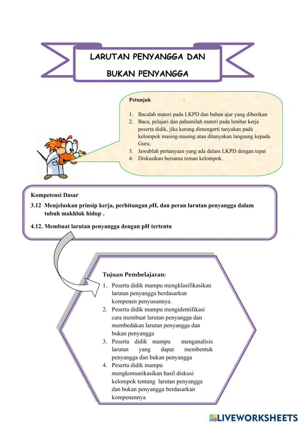LKPD Menentukan Larutan Penyangga dan bukan penyangga