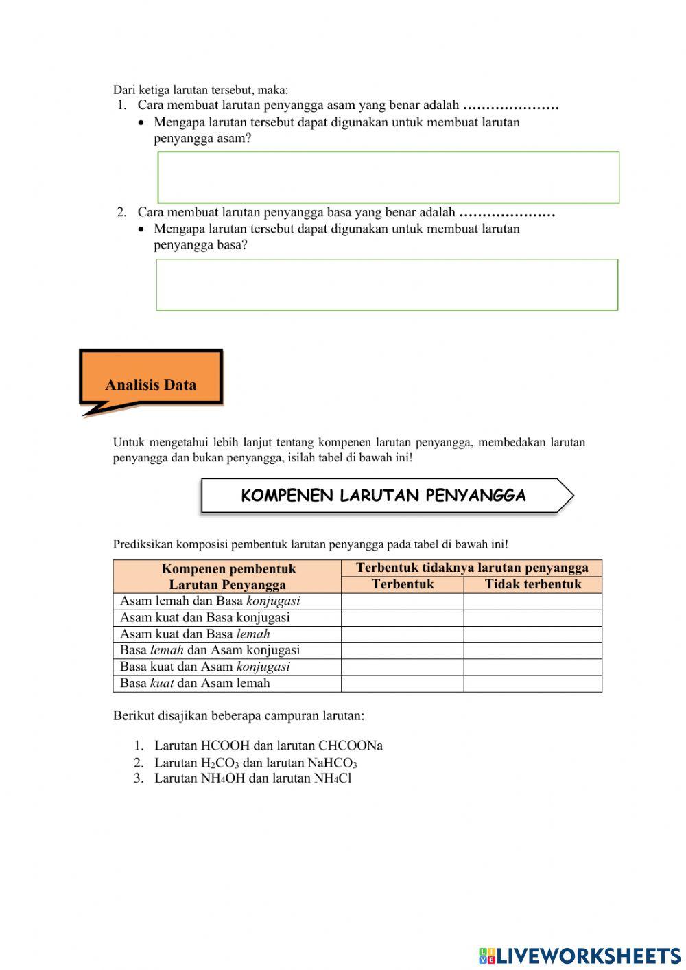 LKPD Menentukan Larutan Penyangga dan bukan penyangga