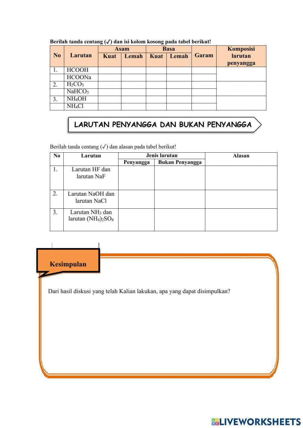 LKPD Menentukan Larutan Penyangga dan bukan penyangga