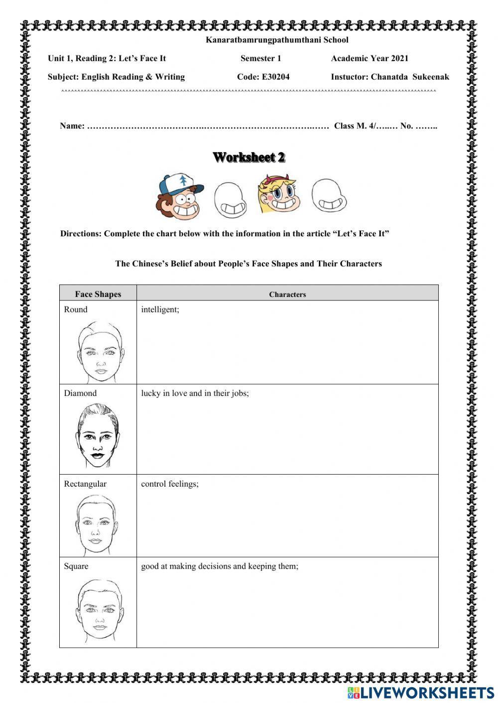 Reading 2: Let’s Face It  Worksheet