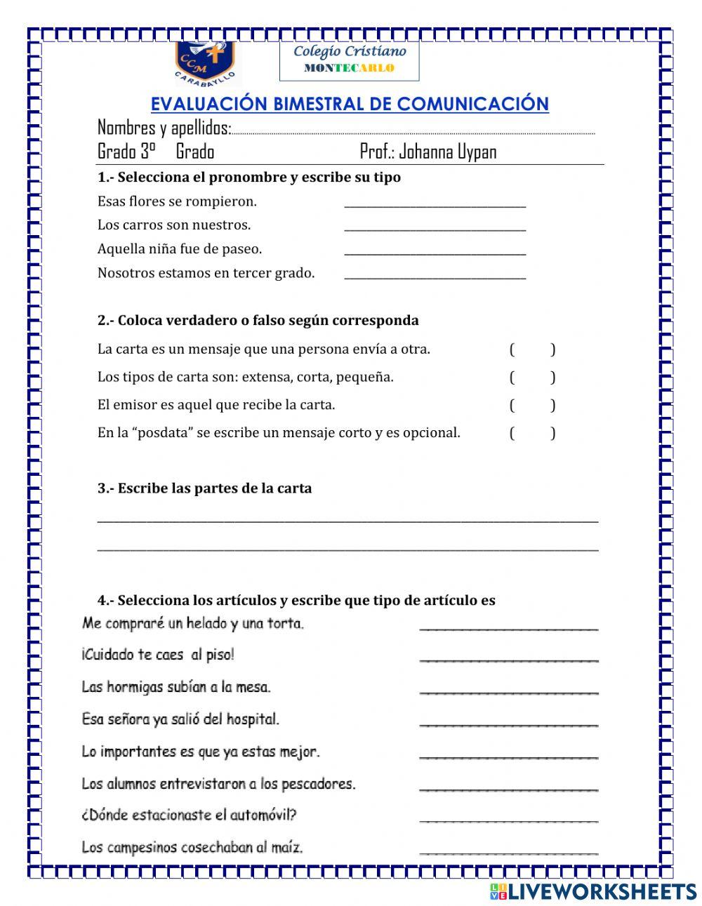 Evaluación bimestral comunicacion