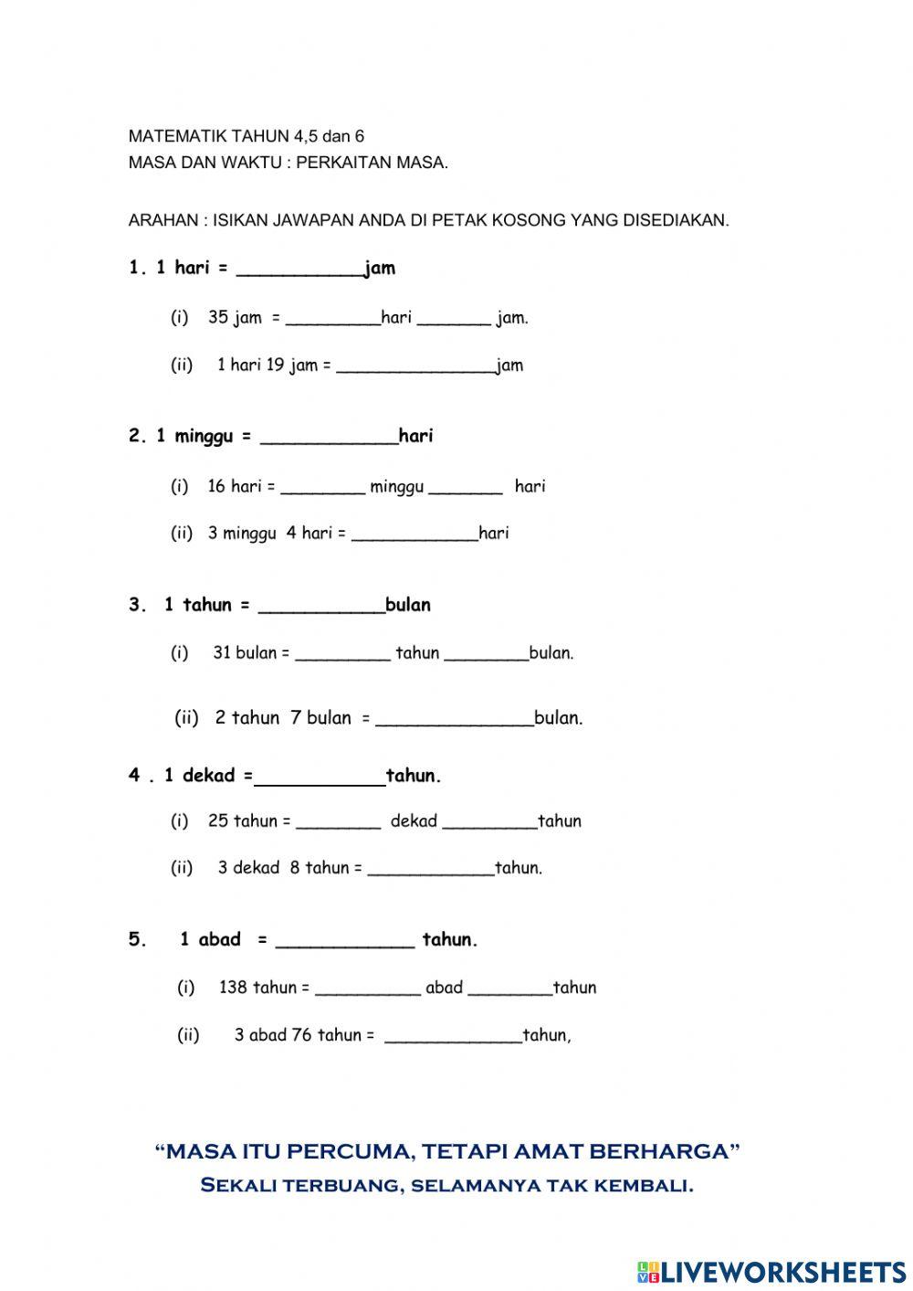 Matematik - perkaitan masa dan waktu
