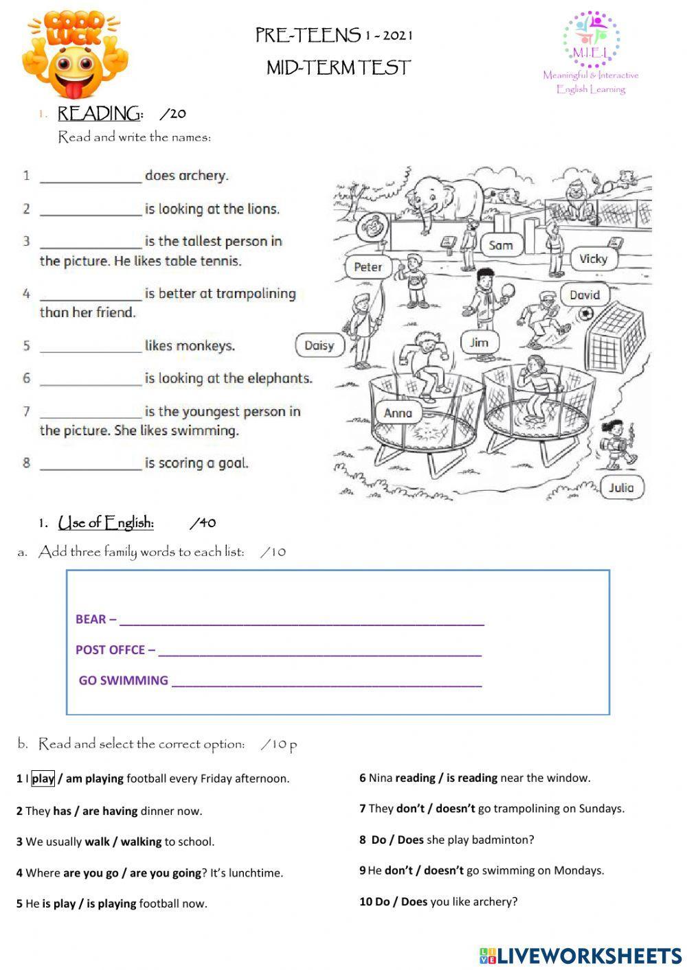 PRE-TEENS 1 Mid-Term