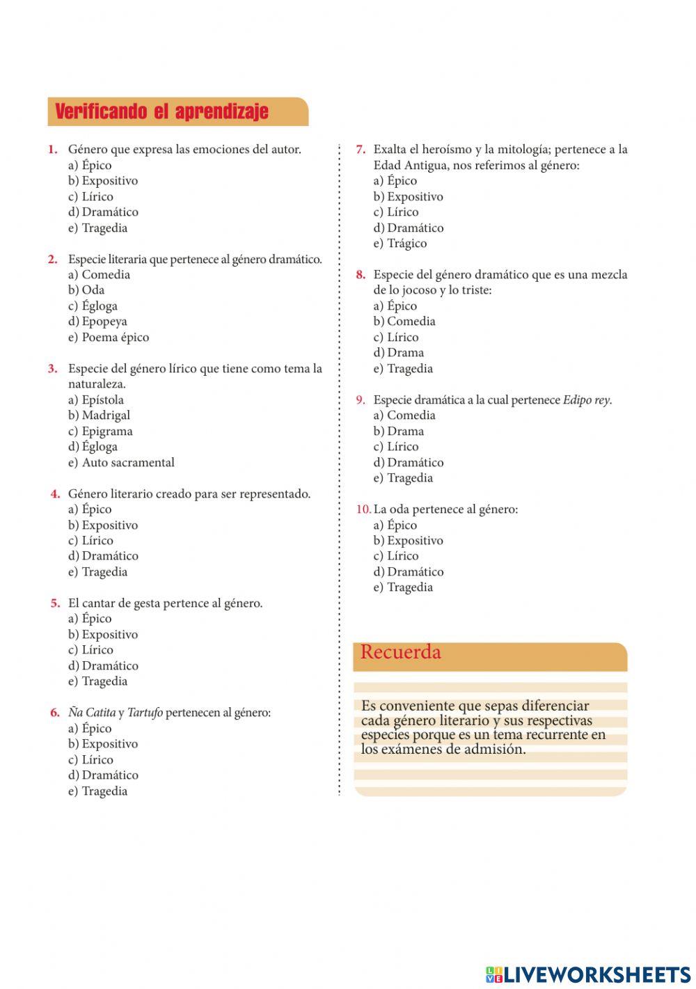 LOS GÉNEROS LITERARIOS