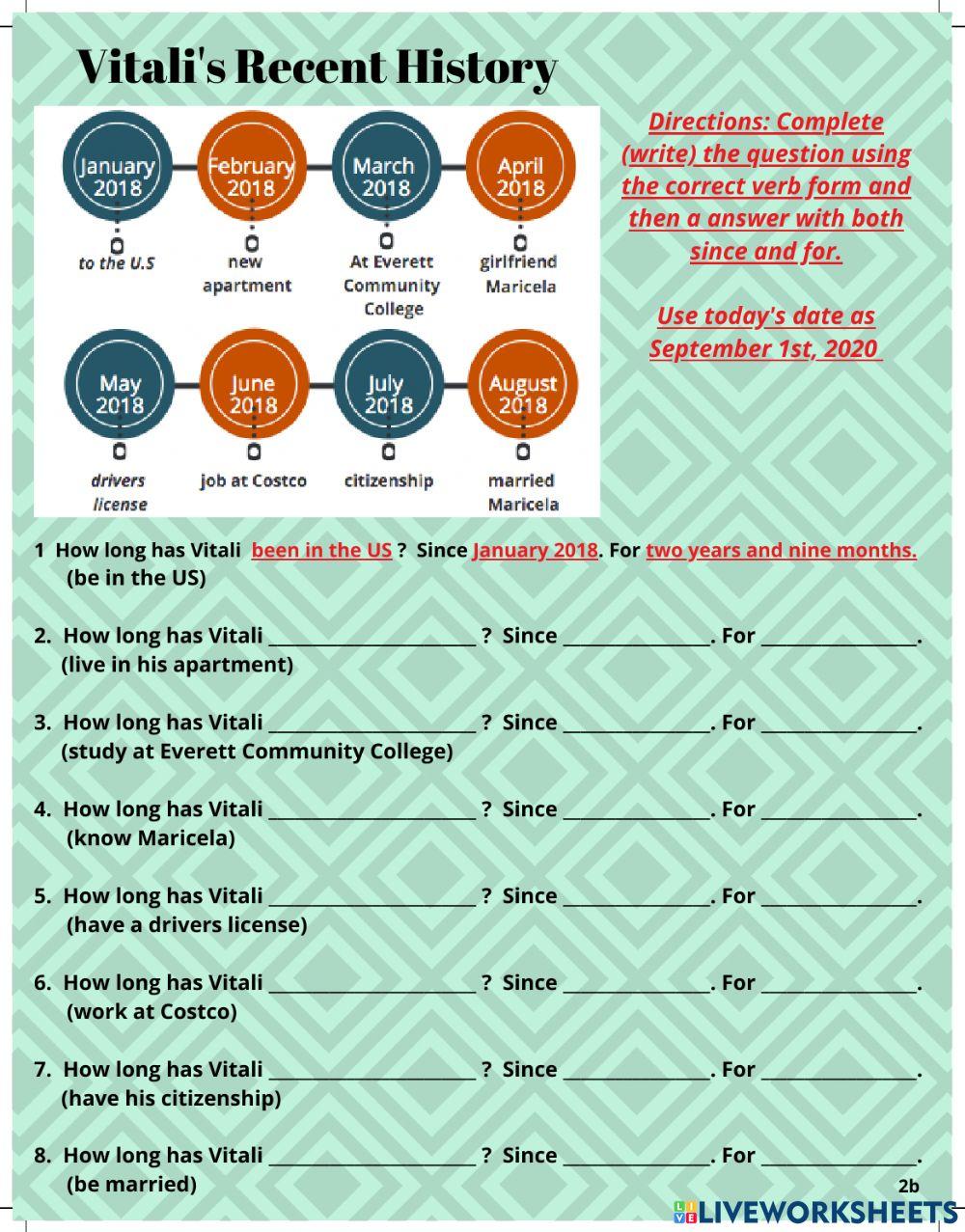 Present Perfect: Questions w-how long, for, and since