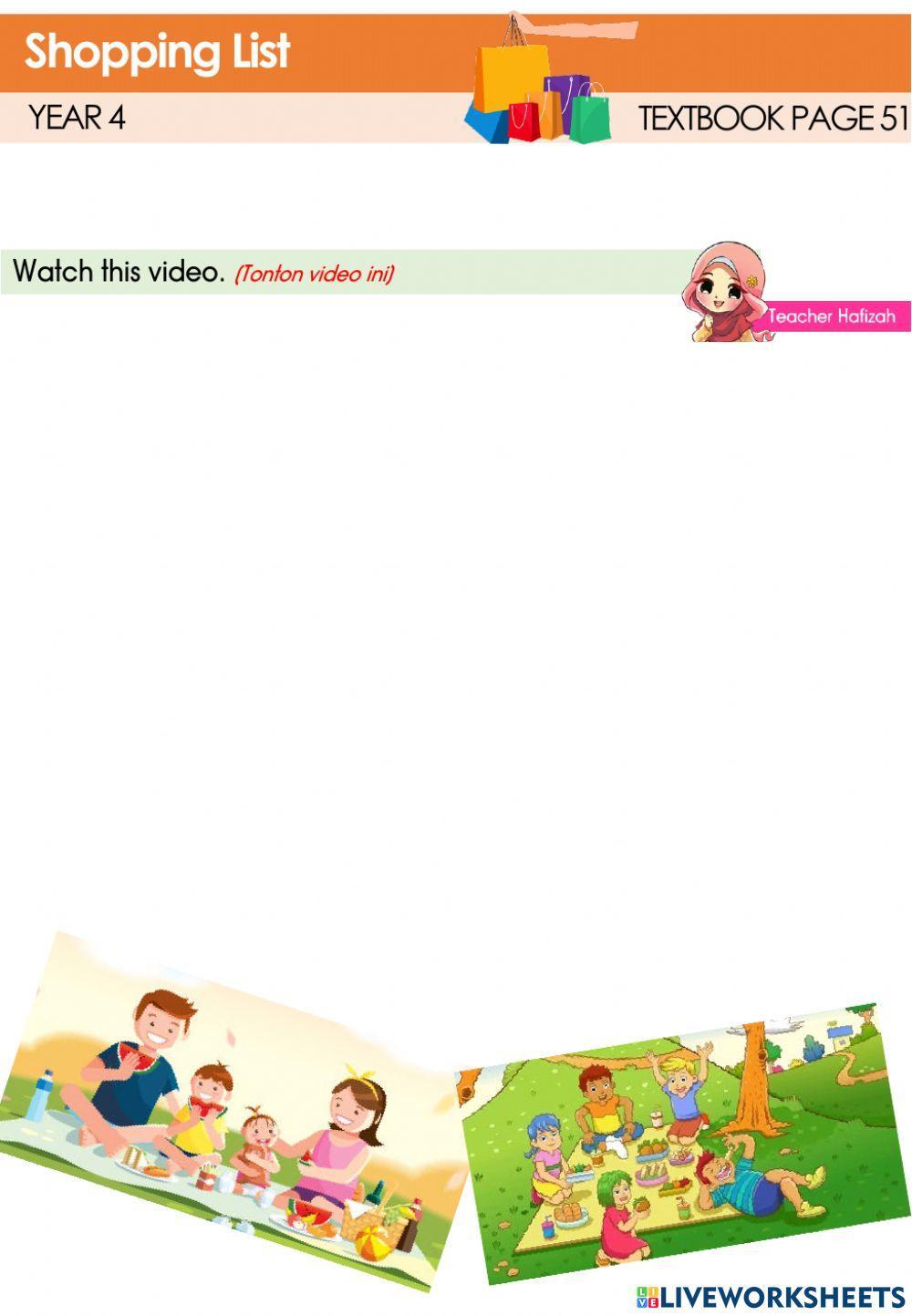 CEFR Year 4 Listening and Speaking Textbook page 51- Shopping List